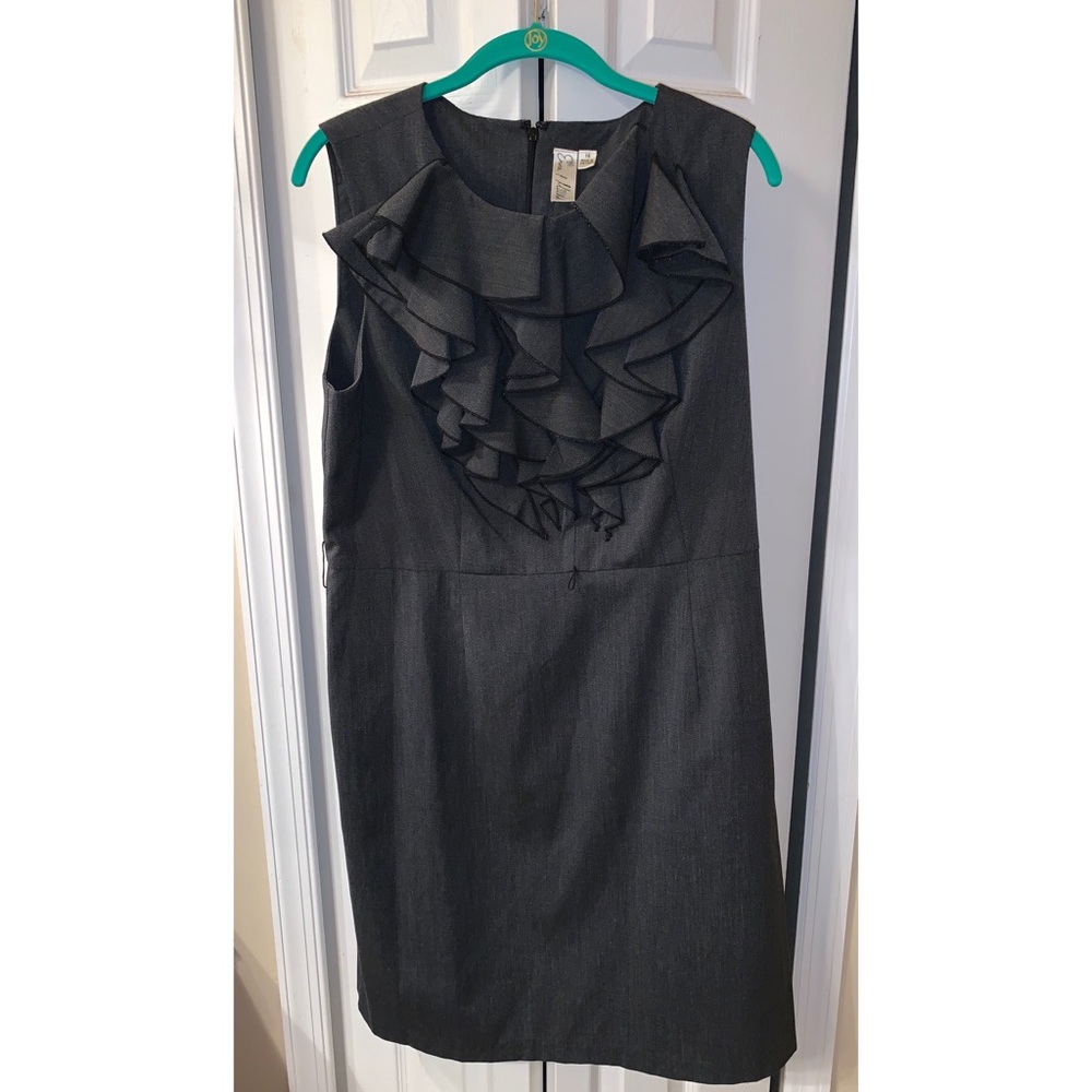 Grey dress with ruffles on chest